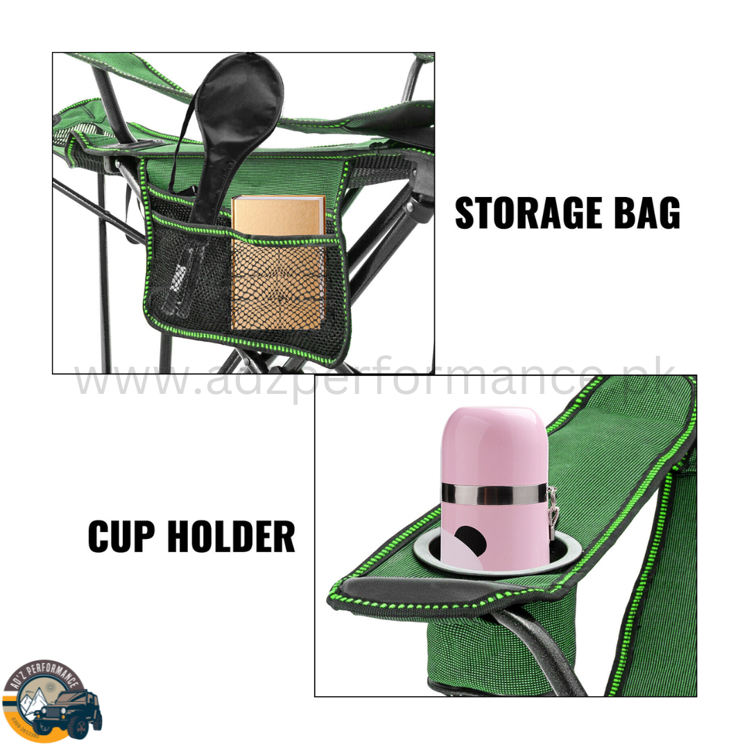 Portable Camping Chair Folding Mesh Lounge Recliner With Footrest Green