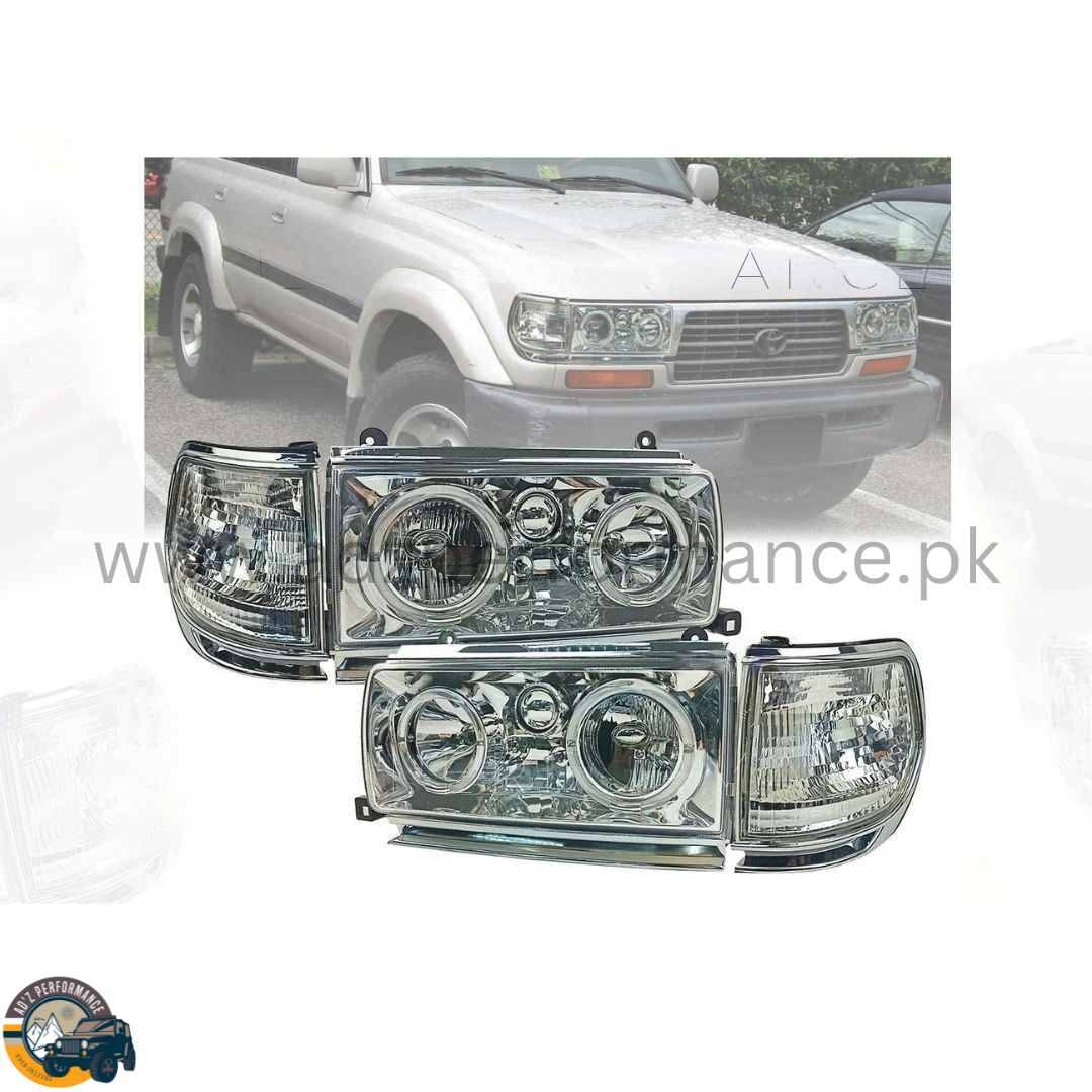 Head Lamps Head Lights Toyota Land Cruiser LC80 FJ80 J80 Projector Chrome 1990-1996